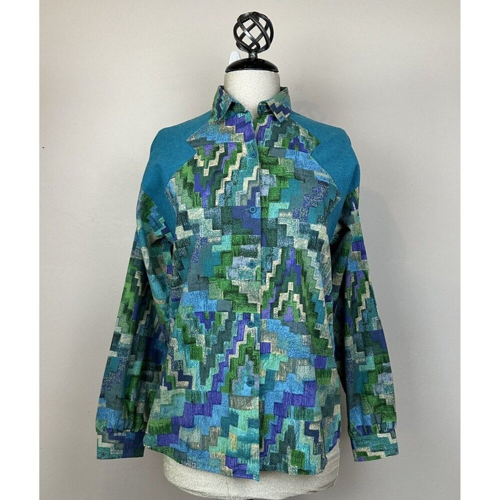 Vtg 80s ROPER Womens M Western Shirt Aztec Southwestern Cowgirl Cotton USA Rodeo